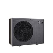 LG Air to Water Heat Pumps  HM121MRS UB40, left angle view of a black outdoor unit featuring a grey wavy grille.