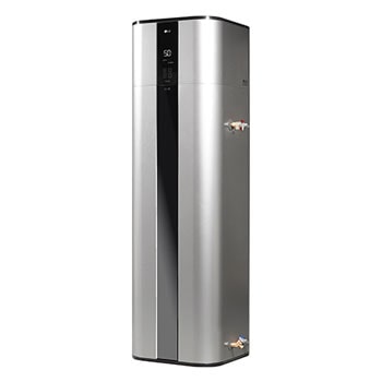Bovenaanzicht van de LG warmtepompboiler WH27STR.FA in luxe zilver met een Floor Standing-ontwerp.