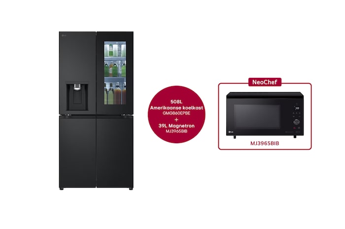 LG 508L Amerikaanse koelkast GMG860EPBE + 39L Smart Inverter Magnetron MJ3965BIB, GMG860EPBE.MJ3BIB