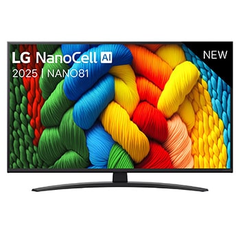 Vooraanzicht van NanoCell TV, LG NanoCell Al Logo in de bovenhoek. LG NanoCell NANO80 TV brengt kleurrijke, schilderachtige texturen bij elkaar.