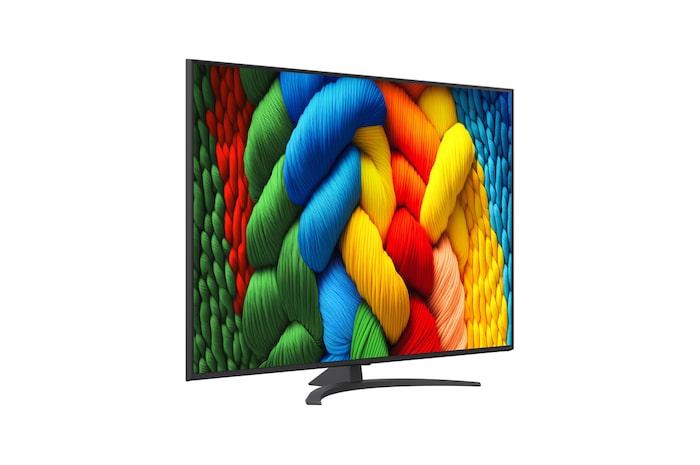 Naar links gericht zijaanzicht van de LG NanoCell NANO80 TV.