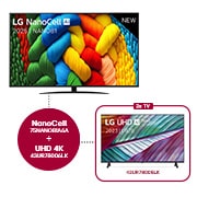 Vooraanzicht van NanoCell TV, LG NanoCell Al Logo in de bovenhoek. LG NanoCell NANO80 TV brengt kleurrijke, schilderachtige texturen bij elkaar.