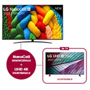 Vooraanzicht van NanoCell TV, LG NanoCell Al Logo in de bovenhoek. LG NanoCell NANO80 TV brengt kleurrijke, schilderachtige texturen bij elkaar.
