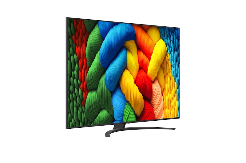 Naar links gericht zijaanzicht van de LG NanoCell NANO80 TV.