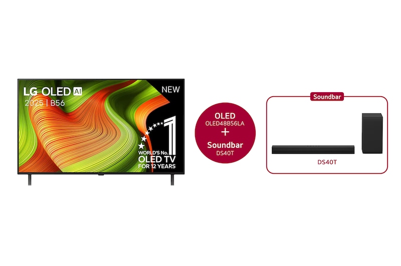 LG 48 inch LG OLED AI B5 4K Smart TV 2025 & DS40T 2.1 kanaal , OLED48B56LA.DS40T