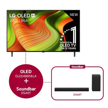 LG 48 inch LG OLED AI B5 4K Smart TV 2025 & DS40T 2.1 kanaal , OLED48B56LA.DS40T