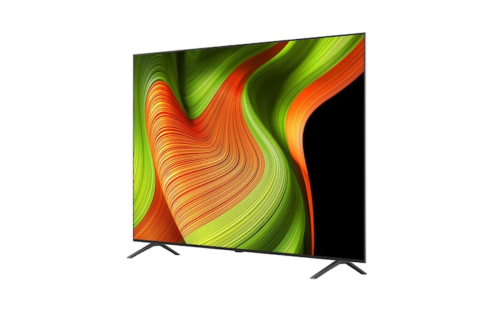 Licht schuine weergave van LG OLED AI B5 4K Smart TV.