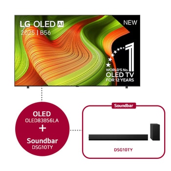 Vooraanzicht van LG OLED  AI C5 4K Smart TV. 12 jaar nummer 1 OLED-embleem ter wereld en het LG OLED  AI 2025-logo staan ​​op het scherm.
