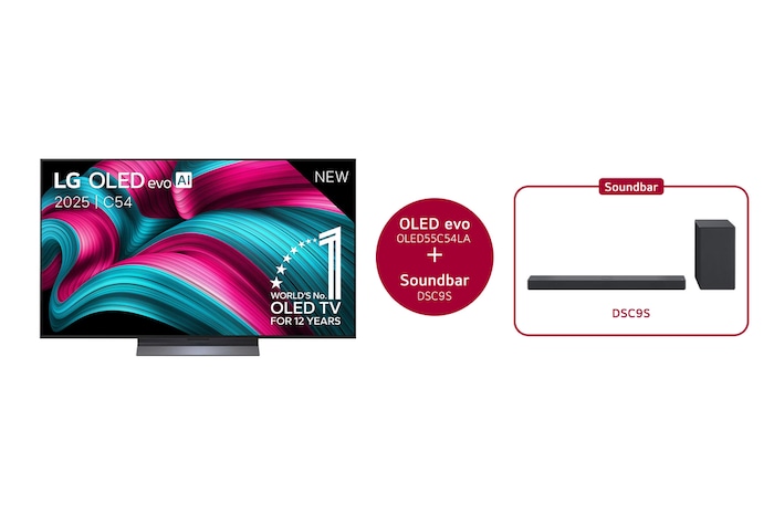 LG 55 inch LG OLED evo AI C5 4K Smart TV 2025 & DSC9S 3.1.3 kanaal, OLED55C54LA.DSC9S