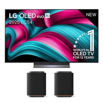 Vooraanzicht van 77 inch LG OLED evo AI C5 4K Smart TV 2025 & LG Stereo Suite M5 OLED77C54LA.M5M5001
