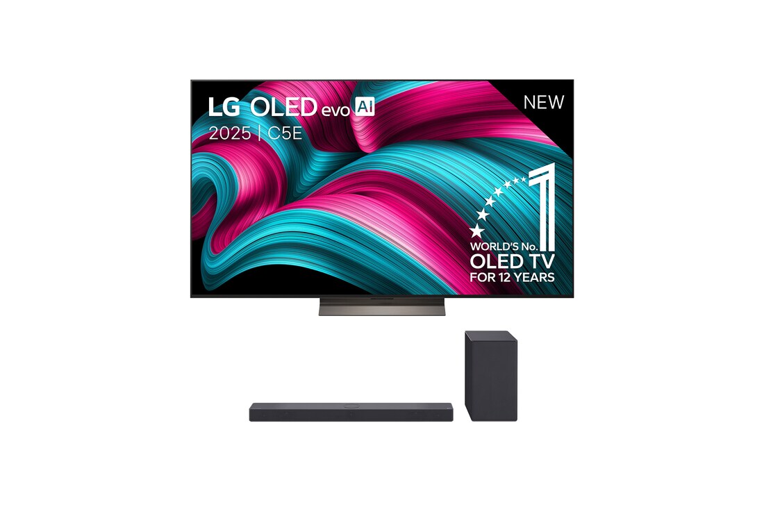 LG 65 inch LG OLED evo AI C5 4K Smart TV 2025 & DSC9S 3.1.3 kanaal, OLED65C5ELB.DSC9S