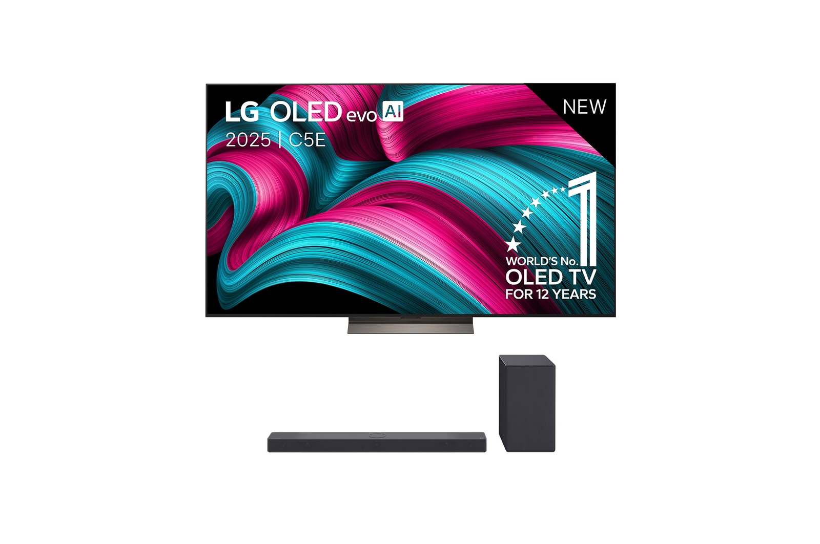 Vooraanzicht van 77 inch LG OLED evo AI C5 4K Smart TV 2025 &amp; DSC9S 3.1.3 kanaal  OLED77C5ELB.DSC9S