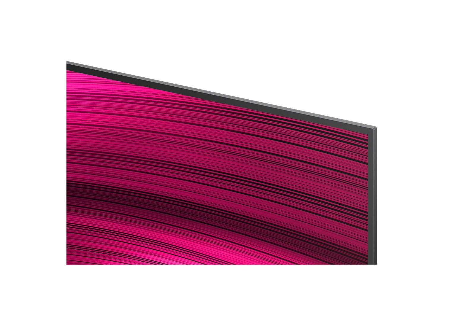 Woonkamerruimte met een aan de muur gemonteerde LG OLED TV. Op de tv is een bergketen te zien tegen een donkere avondhemel vol sterren. Deze scène is in tweeën gedeeld. De ene kant toont een saaiere, grijzere versie van het landschapsgelabelde Non Perfect Black-display. Aan de andere kant is het beeld aangenamer met een groter dynamisch bereik van zwart-wittinten. Dit is gelabeld met Perfect Black-display. Ook logocertificering is zichtbaar, Perfect Black Technology levert zwartniveaus kleiner dan of gelijk aan 0,24 nit tot 500 lux.