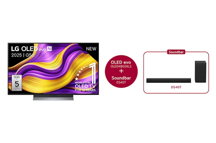 LG 48 inch LG OLED evo AI G5 4K Smart TV 2025 & DS40T 2.1 kanaal , OLED48G56LS.DS40T