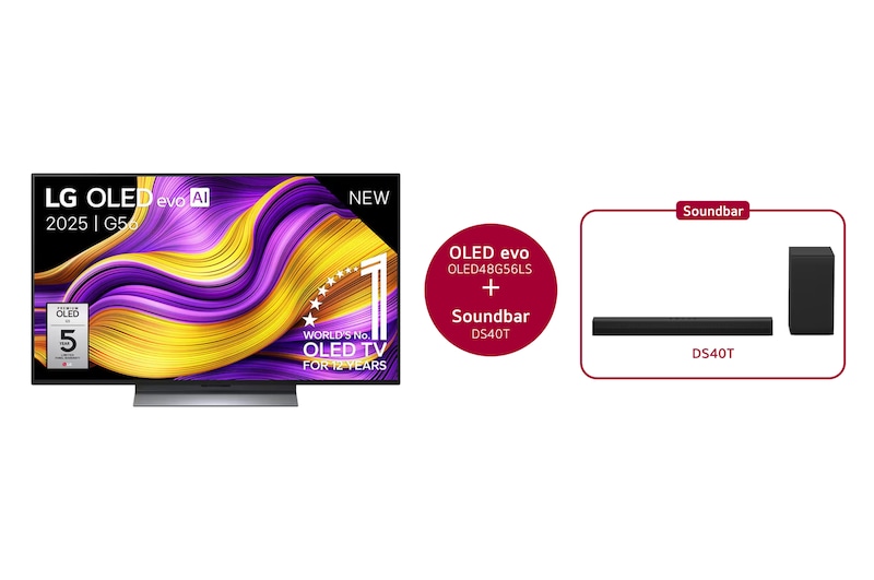 LG 48 inch LG OLED evo AI G5 4K Smart TV 2025 & DS40T 2.1 kanaal , OLED48G56LS.DS40T
