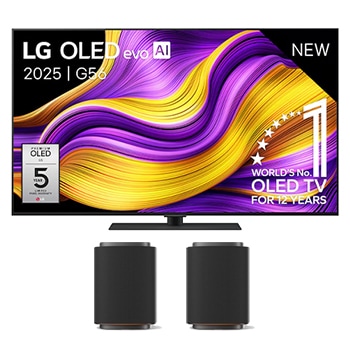 Vooraanzicht van 55 inch LG OLED evo AI G5 4K Smart TV 2025 & LG Sound Suite M7  OLED55G56LS.M7M7002