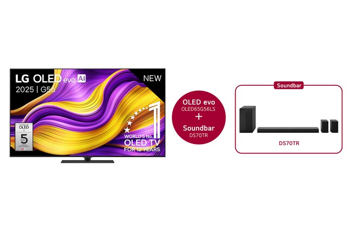 LG 65 inch LG OLED evo AI G5 4K Smart TV 2025 & DS70TR 5.1.1-kanaals, OLED65G56LS.DS70TR
