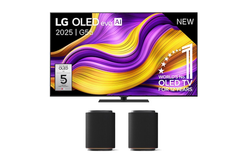 Vooraanzicht van 65 inch LG OLED evo AI G5 4K Smart TV 2025 & LG Stereo Suite M5  OLED65G56LS.M5M5001
