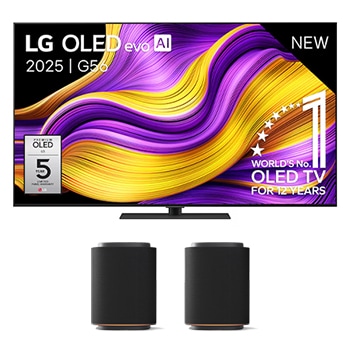 Vooraanzicht van 65 inch LG OLED evo AI G5 4K Smart TV 2025 & LG Stereo Suite M5  OLED65G56LS.M5M5001