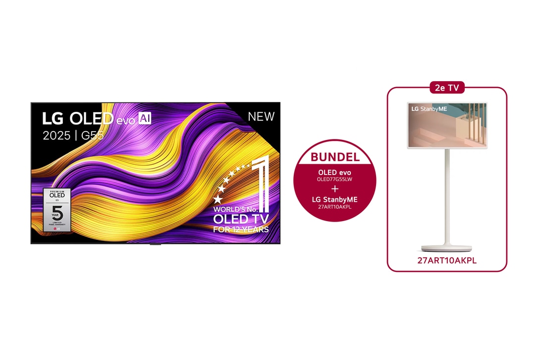 LG 77 inch LG OLED evo AI G5 4K Smart TV + 27 inch LG StanbyME Rollable Smart TV , OLED77G55LW.27ART10