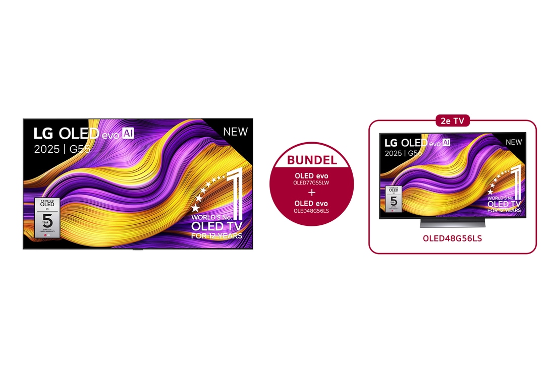 LG 77 inch LG OLED evo AI G5 4K Smart TV + 48 inch LG OLED evo AI G5 4K Smart TV, OLED77G55LW.48G5