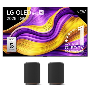 Vooraanzicht van 77 inch LG OLED evo AI G5 4K Smart TV 2025 & LG Stereo Suite M7  OLED77G55LW.M7M7001