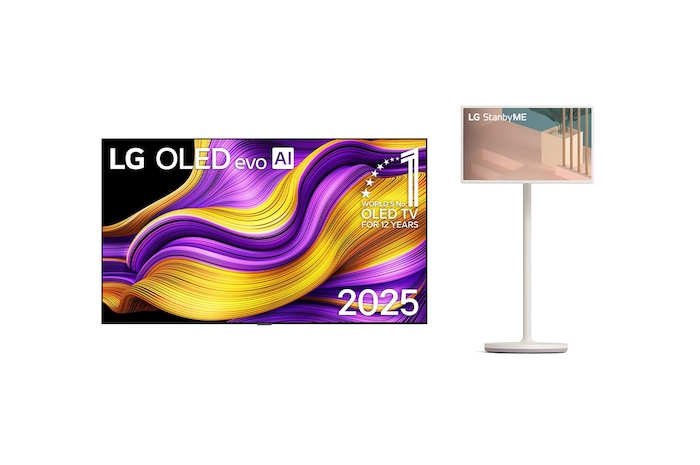 LG 83 inch LG OLED evo AI G5 4K Smart TV 2025 & 27ART10 27 inch LG StanbyME Rollable Smart TV, OLED83G55LW.27ART10