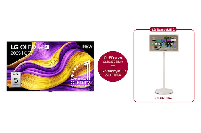 LG 83 inch LG OLED evo AI G5 4K Smart TV 2025 & 27 inch LG StanbyME 2 , OLED83G55LW.27LX6
