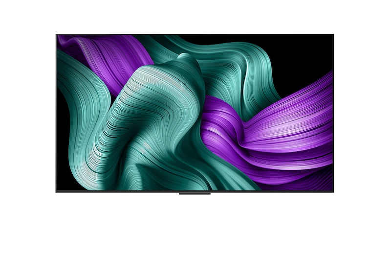 LG OLED M5 TV-scherm met de binnenkant van een grot die uitkijkt naar de hemel. De tekst bespreekt de indrukwekkende details met visueel verliesloze 4K-kwaliteit.