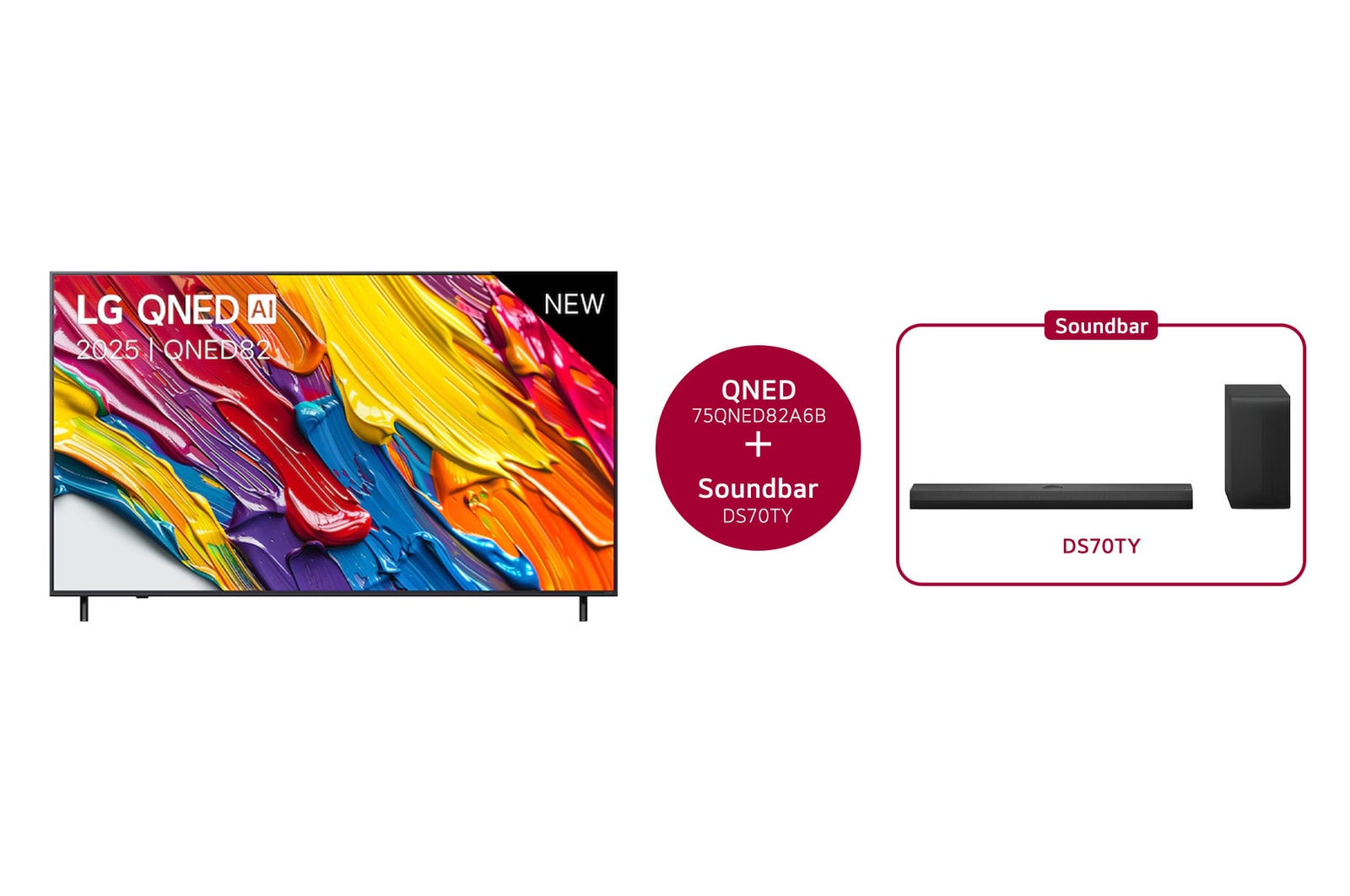 LG 75 inch LG QNED82 AI 4K Smart TV 2025 & DS70TY soundbar, 75QNED82A6B.DS70TY