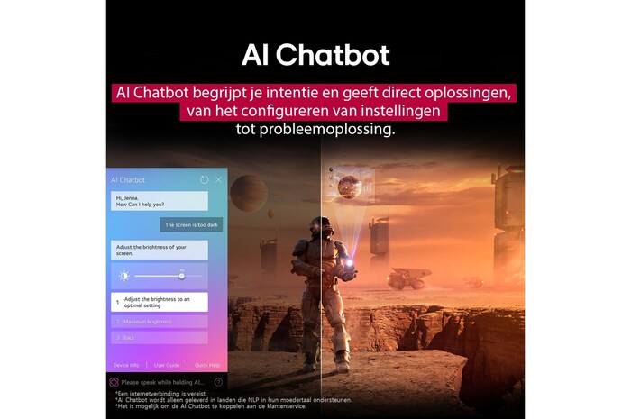 Een gezin zit op een bank en kijkt naar een LG QNED TV aan de wand boven een LG Soundbar. Een klein meisje wijst naar een scherm waarop twee dolfijnen te zien zijn. De titel bespreekt hoe elke actie nog spannender wordt op en gigantisch scherm.