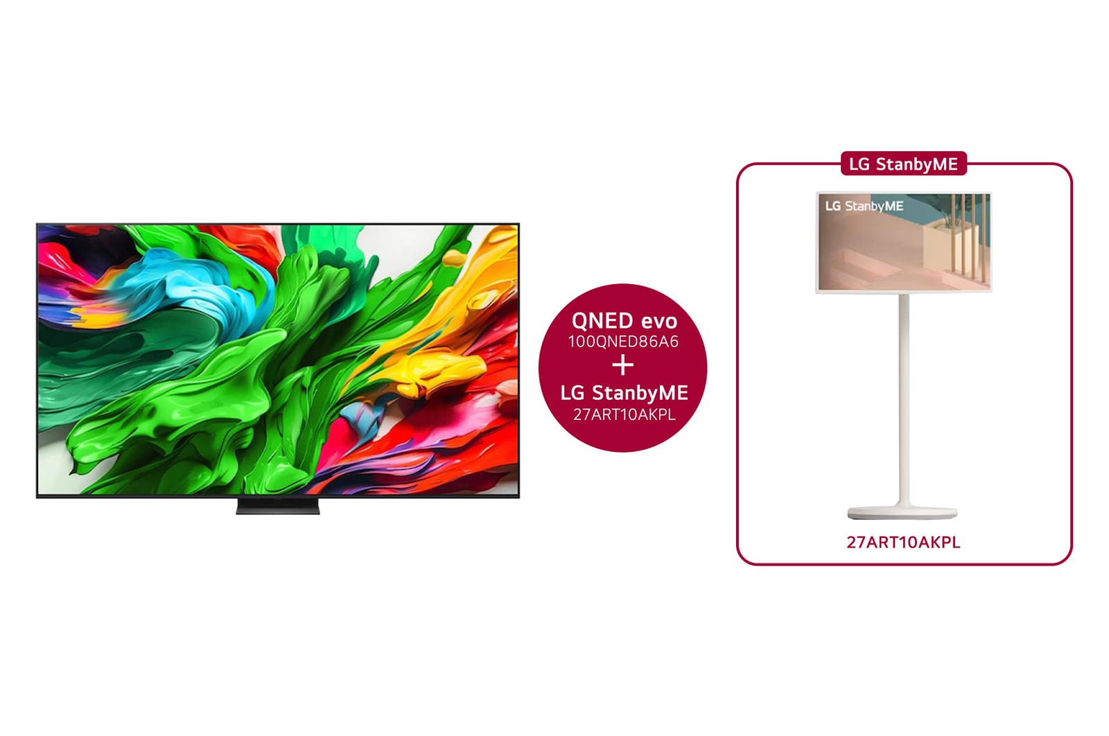 LG 100 inch LG QNED evo AI QNED86 MiniLED 4K Smart TV 2025 & 27 inch LG StanbyME Rollable Smart TV, 100QNED86A6.27ART10