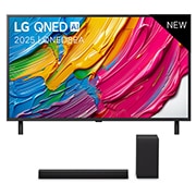 Vooraanzicht van 43 inch LG QNED8E AI 4K Smart TV 2025 &amp; DS40T 2.1 kanaal 43QNED8EA6B.DS40T
