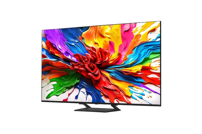 Naar links gericht zijaanzicht van de LG QNED evo QNED92 TV.