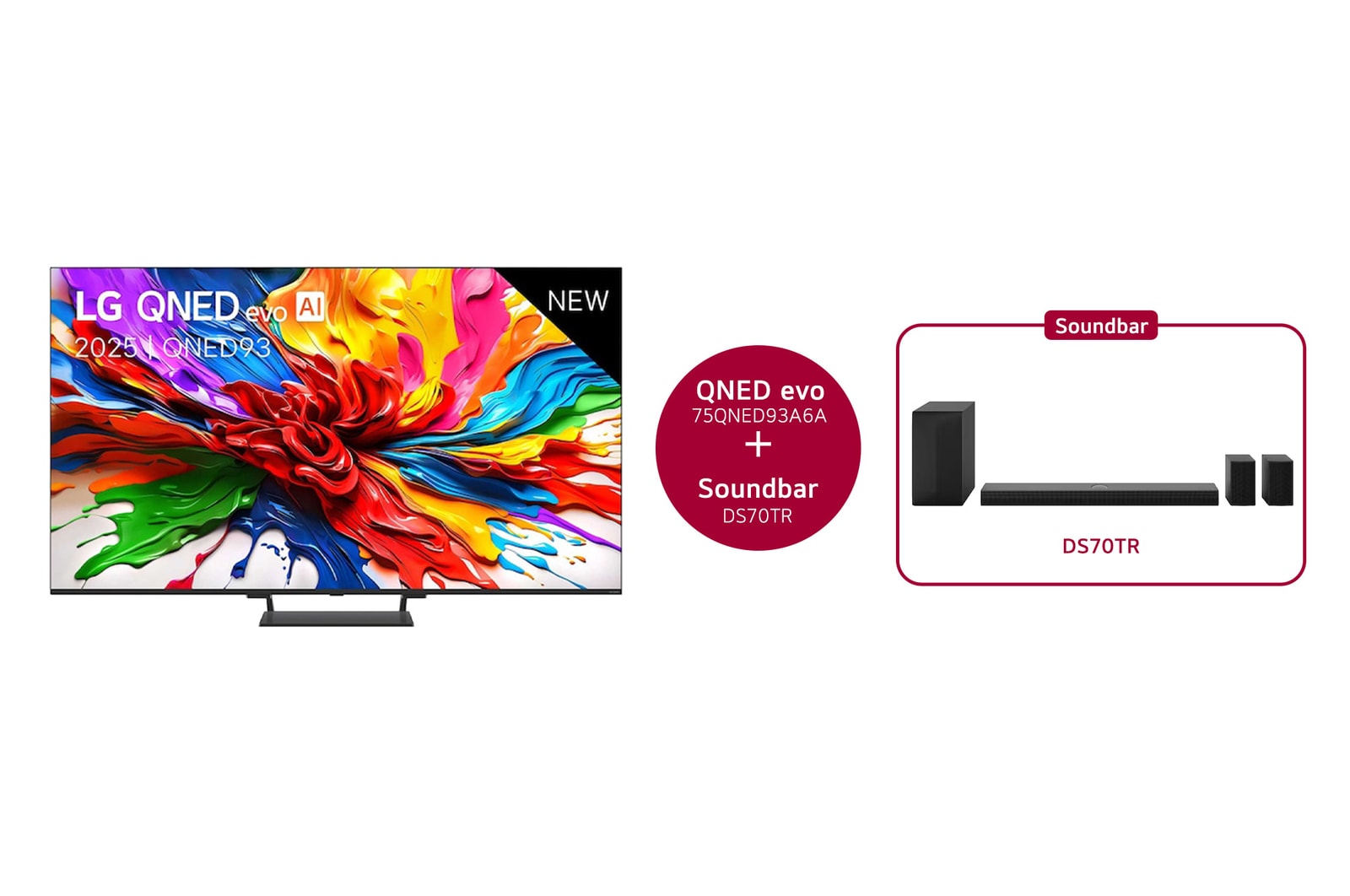 LG 75 inch LG QNED evo AI QNED93 MiniLED 4k Smart TV 2025 & DS70TR 5.1.1-kanaals, 75QNED93A6A.DS70TR