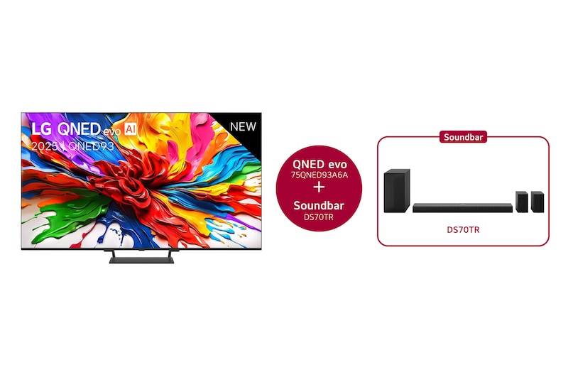 LG 75 inch LG QNED evo AI QNED93 MiniLED 4k Smart TV 2025 & DS70TR 5.1.1-kanaals, 75QNED93A6A.DS70TR