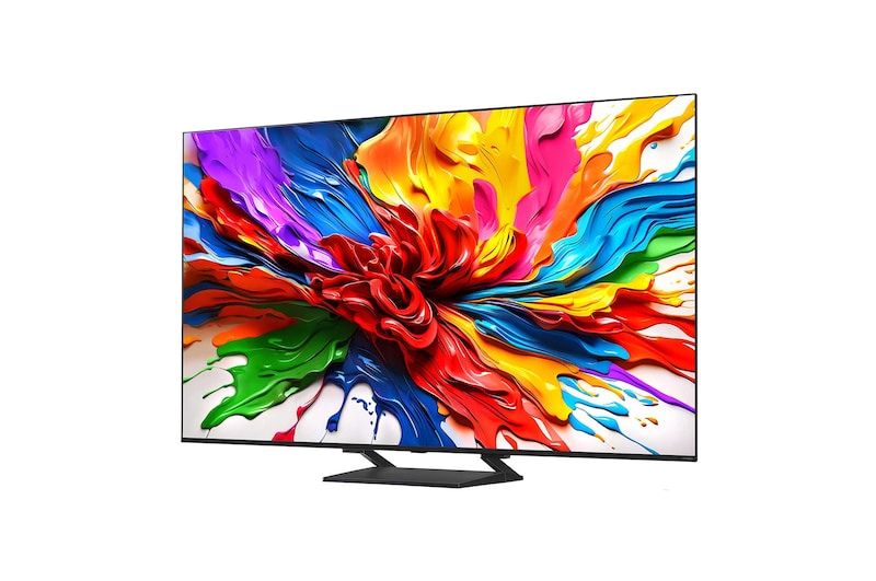 Naar links gericht zijaanzicht van de LG QNED evo QNED92 TV.