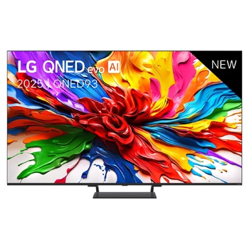 Vooraanzicht van LG QNED evo QNED92 TV, LG QNED evo Al Logo in de bovenhoek. LG QNED evo TV brengt kleurrijke, schilderachtige texturen bij elkaar.