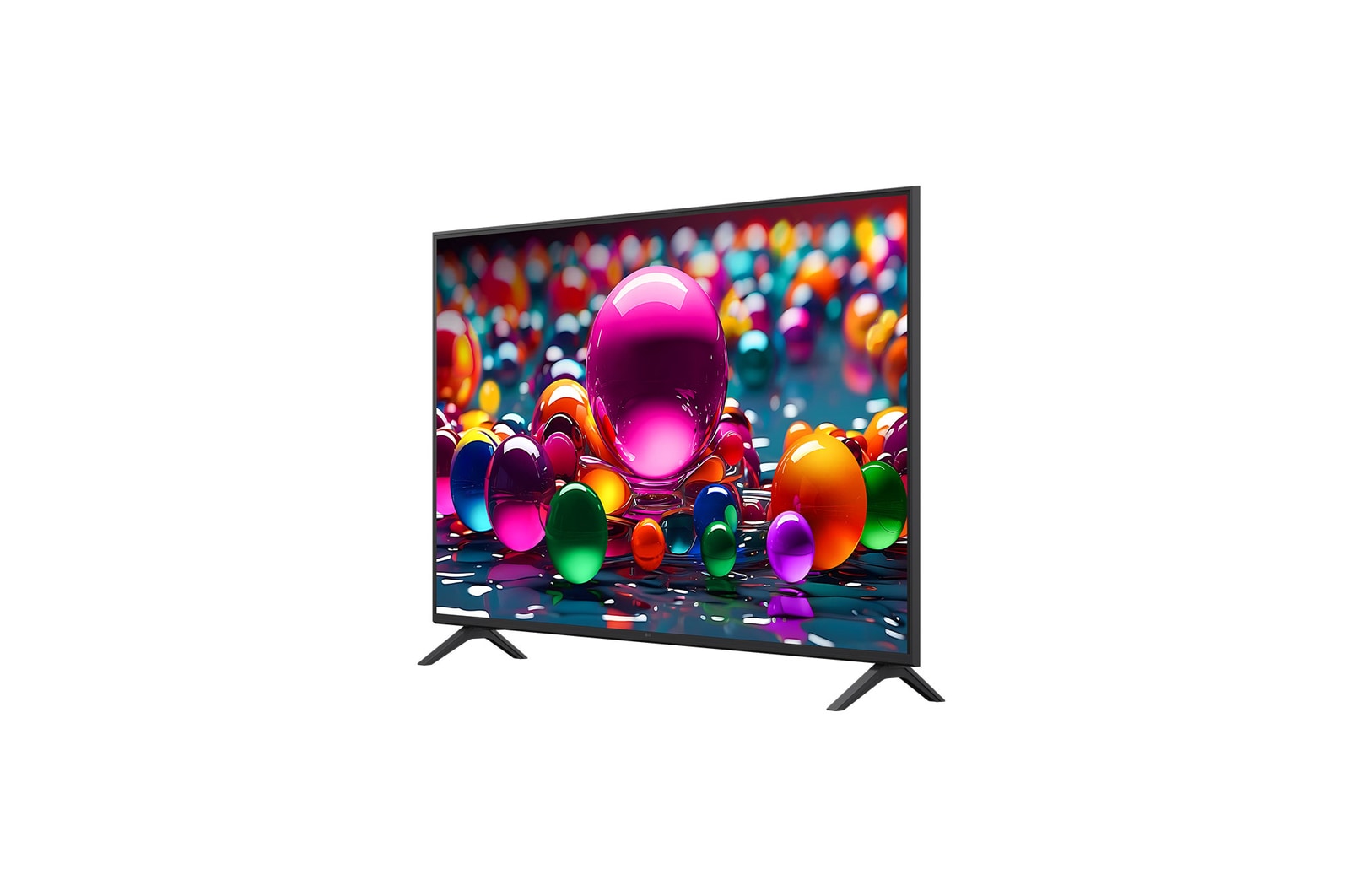  Left-facing side view of LG UHD UA75 TV.