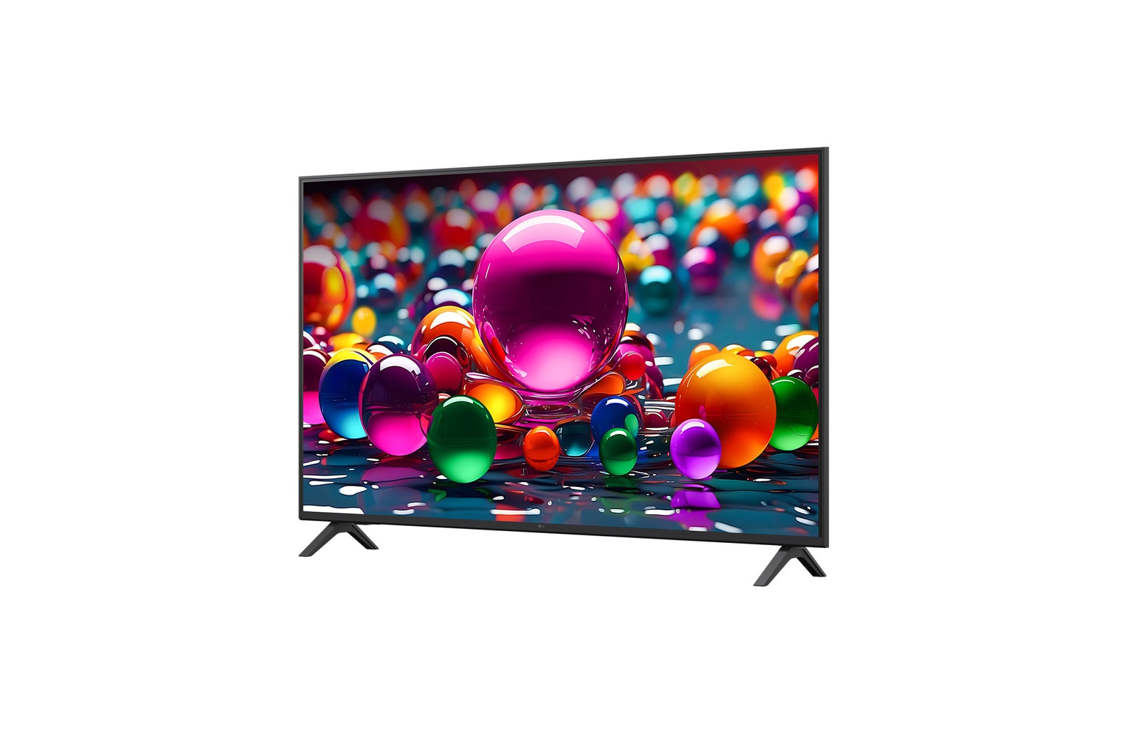 Front view and side view of LG UHD AI  UA75 4K Smart TV showing its length, width, height, and depth dimensions.