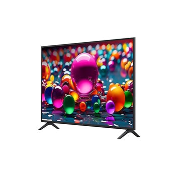  Left-facing side view of LG UHD UA75 TV.