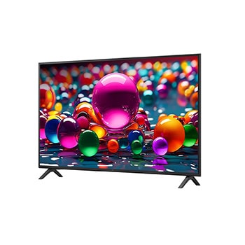 Front view and side view of LG UHD AI  UA75 4K Smart TV showing its length, width, height, and depth dimensions.