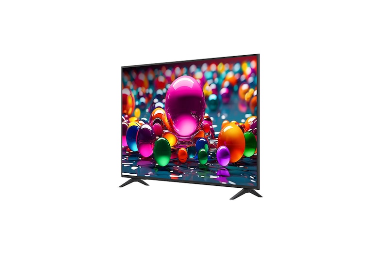  Left-facing side view of LG UHD UA75 TV.