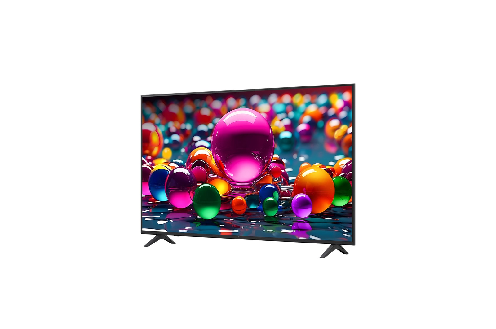 Front view and side view of LG UHD AI  UA75 4K Smart TV showing its length, width, height, and depth dimensions.