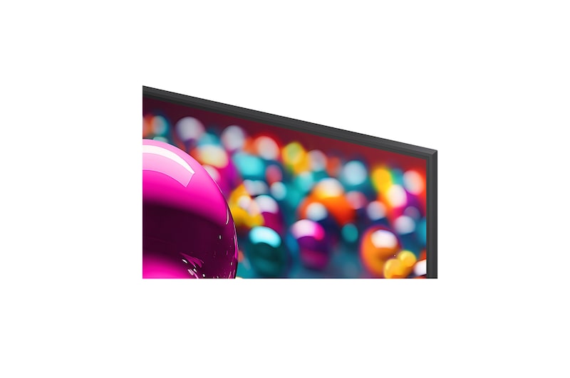 Before and after comparison of how LG 4K Super Upscaling improves image quality. Two panels showing the same image of a colorful bird sitting on a branch in a forest, panel on the right is faded out. The title talks about how 4K Super Upscaling enhances resolution, brightness and clarity. 