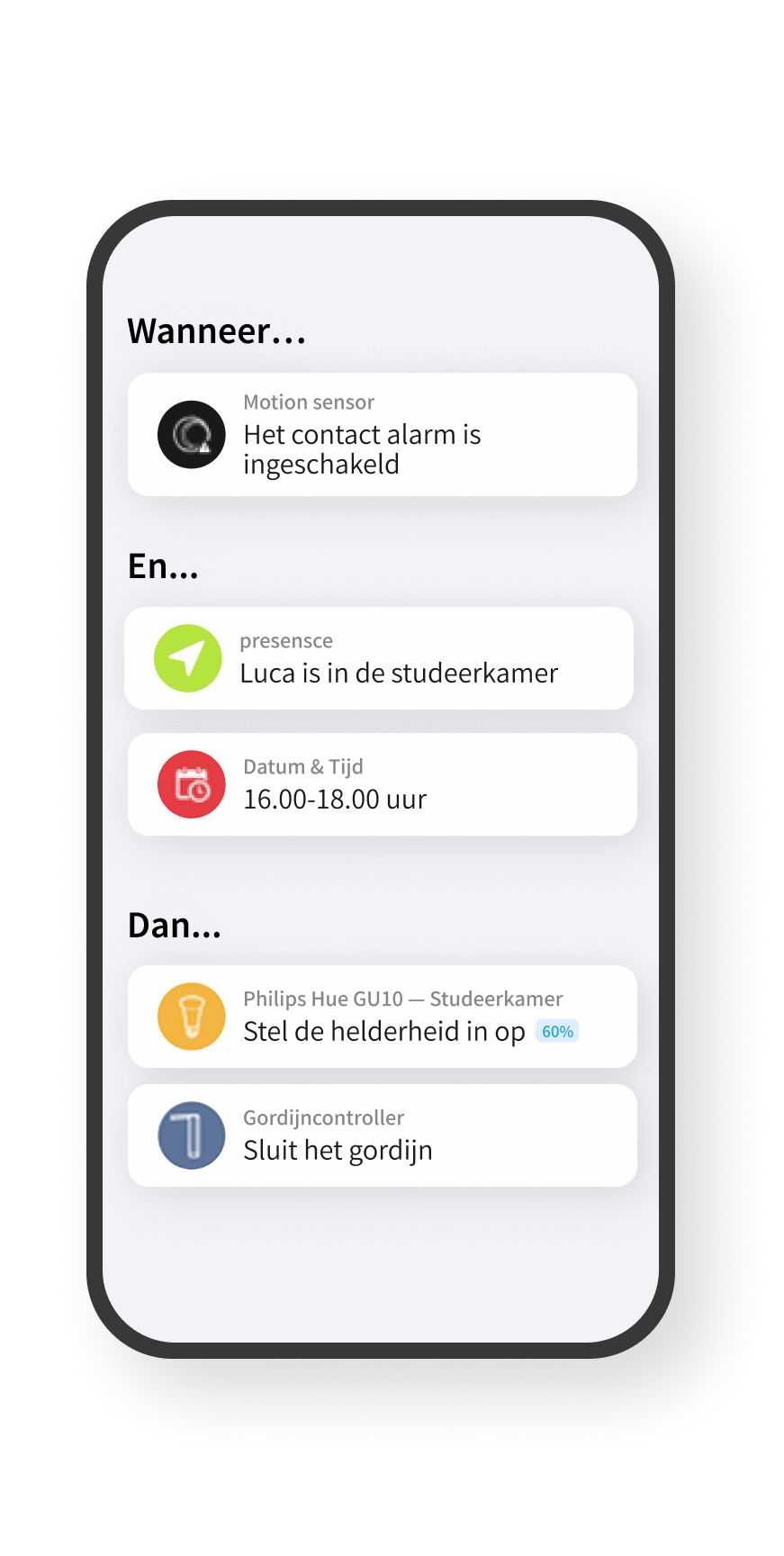 Een scherm voor het instellen van automatisering in de app