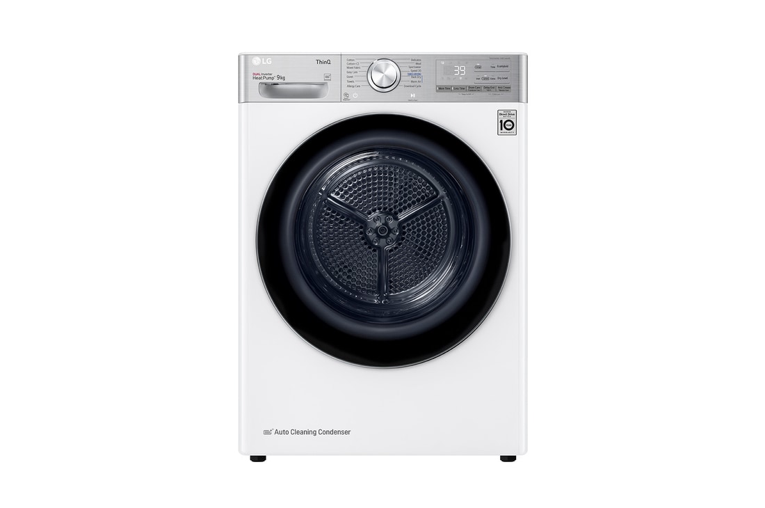 Voorkant van 9kg Droger RH90V9AV2QR Wit | 6 Motion DD | ThinQ | Auto Cleaning Condenser - RH90V9AV2QR