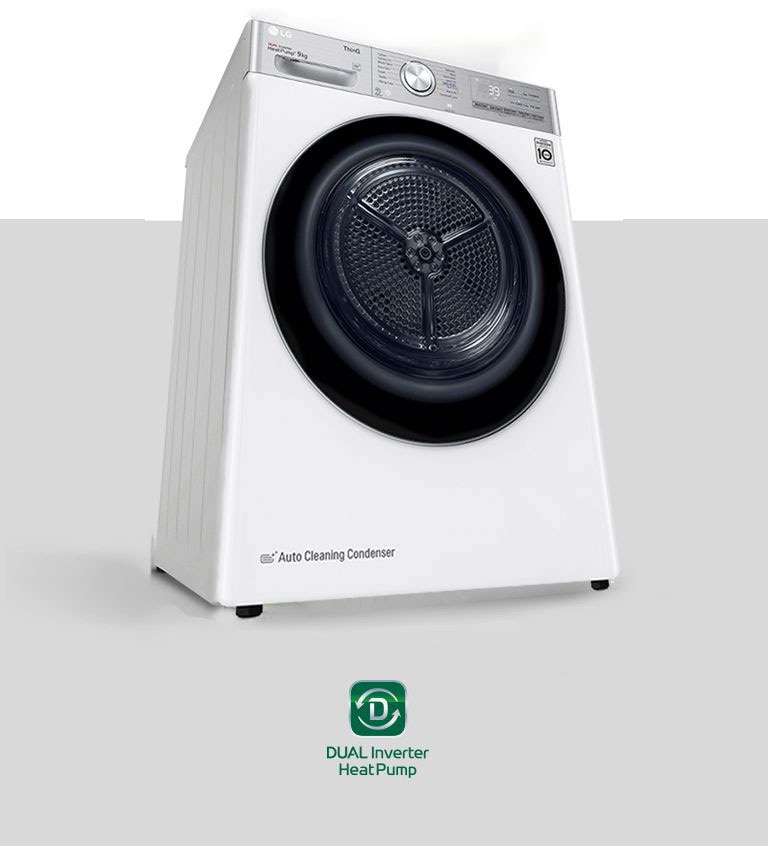 Droger RH90V9AV2QR met DUAL Inverter Heat Pump™ en AI DD™ technologie.