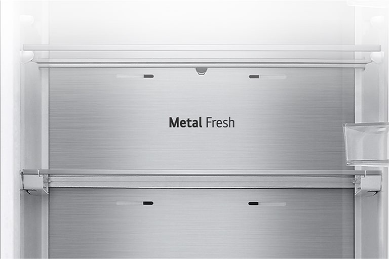 Close-up van het Metal Fresh-label in de koelkast.