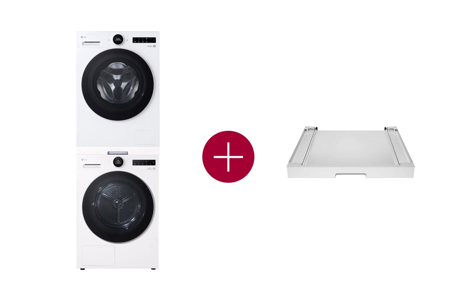LG 9kg Wasmachine F4WX809Y + 9kg Warmtepompdroger RT90X8 + Tussenstuk Wasmachine/Droger Wit DK2W, F4WX809Y.DK2W001